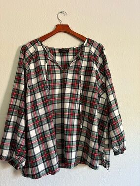 Lane Bryant White Plaid Peasant Tunic with Red & Green Lightweight Flannel